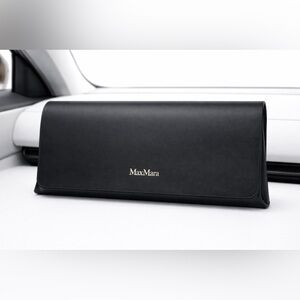 MaxMara Black Pleather Sunglasses Eyeglasses Case Gold Logo Magnetic NWOT